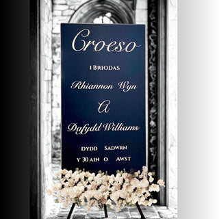 Elegant Black Welsh Wooden Wedding Sign with 3D White Acrylic Letters