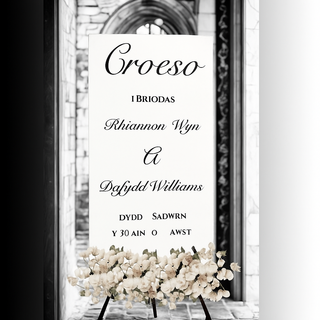 Elegant Black Welsh Wooden Wedding Sign with 3D White Acrylic Letters