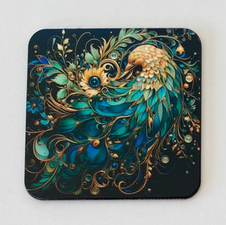 Peacock themed coaster set