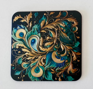 Peacock themed coaster set