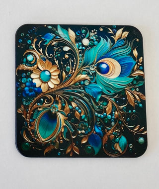 Peacock themed coaster set